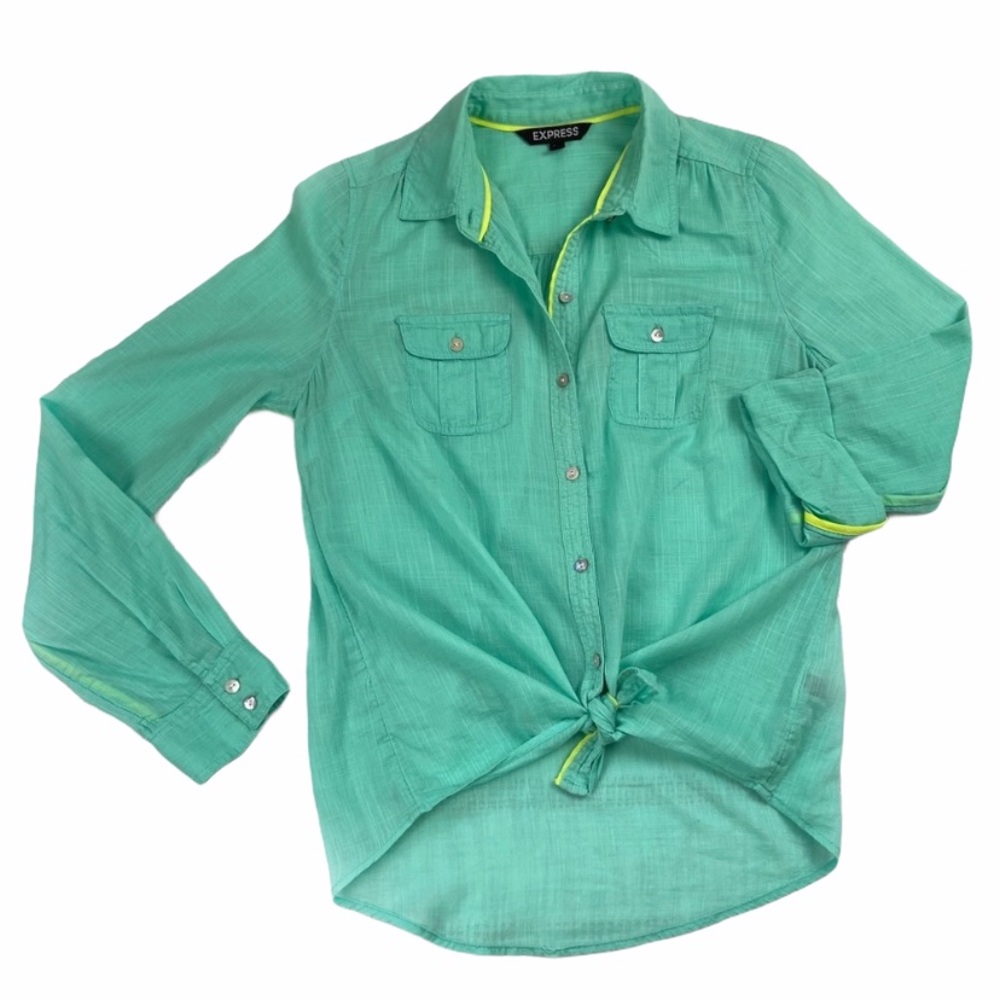 Express | Neon Trim Button Down Shirt